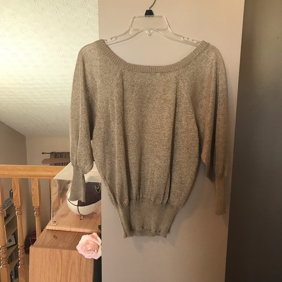 D. Exterior Gold Linen Blend Metallic Gathered Sweater - Picture 2 of 11